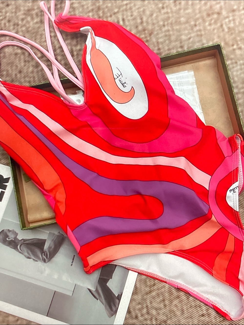 Emilio Pucci Red Pink Purple Swirl One-Piece